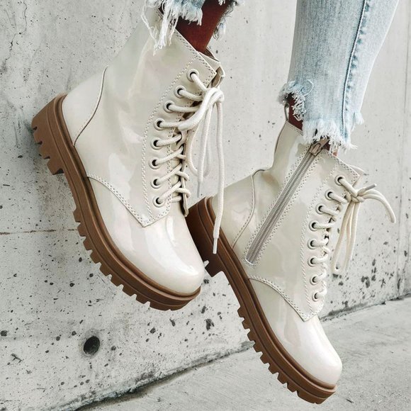 Soda Shoes Newbone Laceup Combat Military Ankle Boot Booties Block